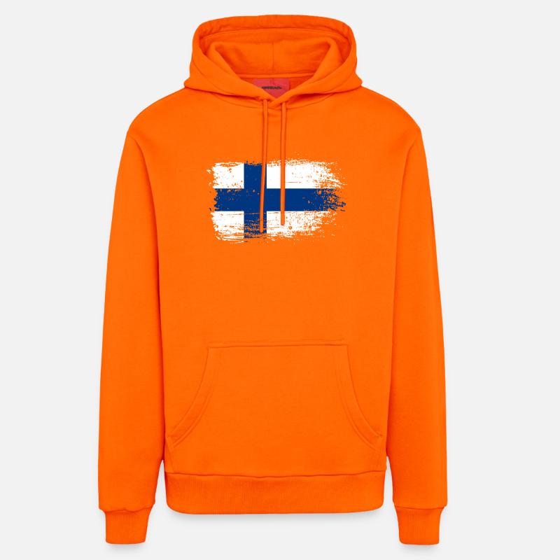 Graphique du drapeau finlandais Grunge - Sweat à capuche bio décontracté fabriqué en UE - SUNSET ORANGE