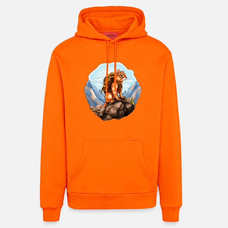 Écureuil alpiniste / Écureuil de randonnée - Sweat à capuche bio décontracté fabriqué en UE - SUNSET ORANGE