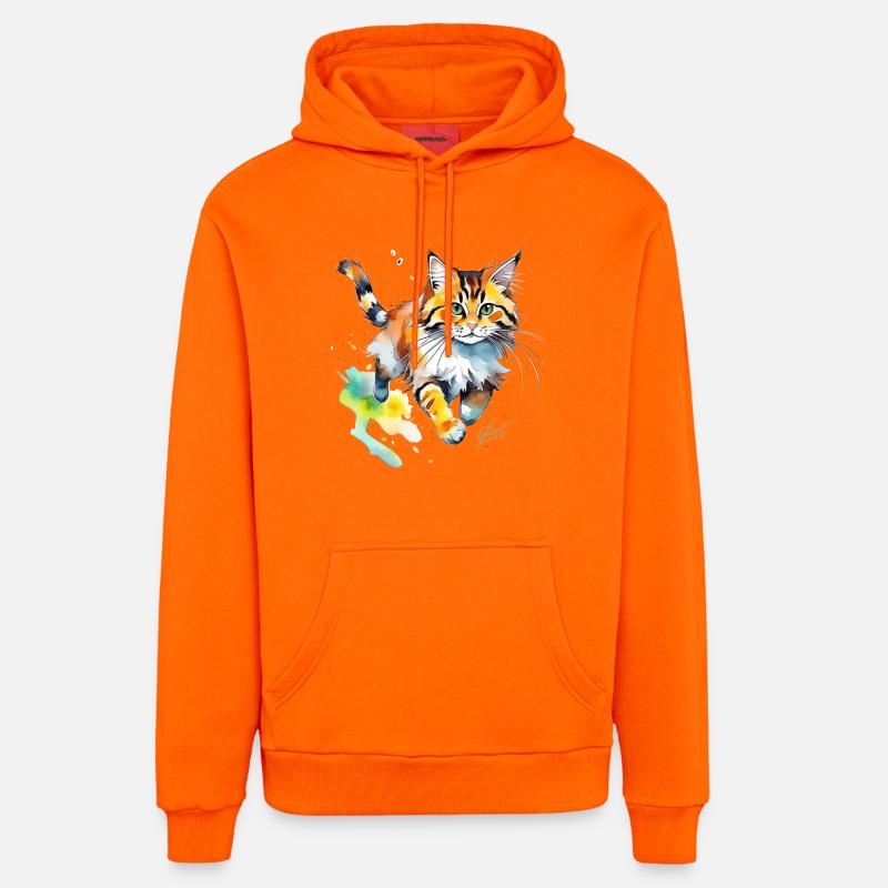 Chat aquarelle en look éclaboussure - Sweat à capuche bio décontracté fabriqué en UE - SUNSET ORANGE