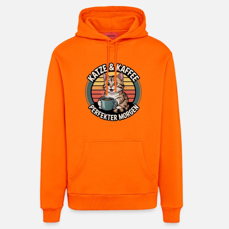 Chat et café Perfect Morning - Sweat à capuche bio décontracté fabriqué en UE - SUNSET ORANGE