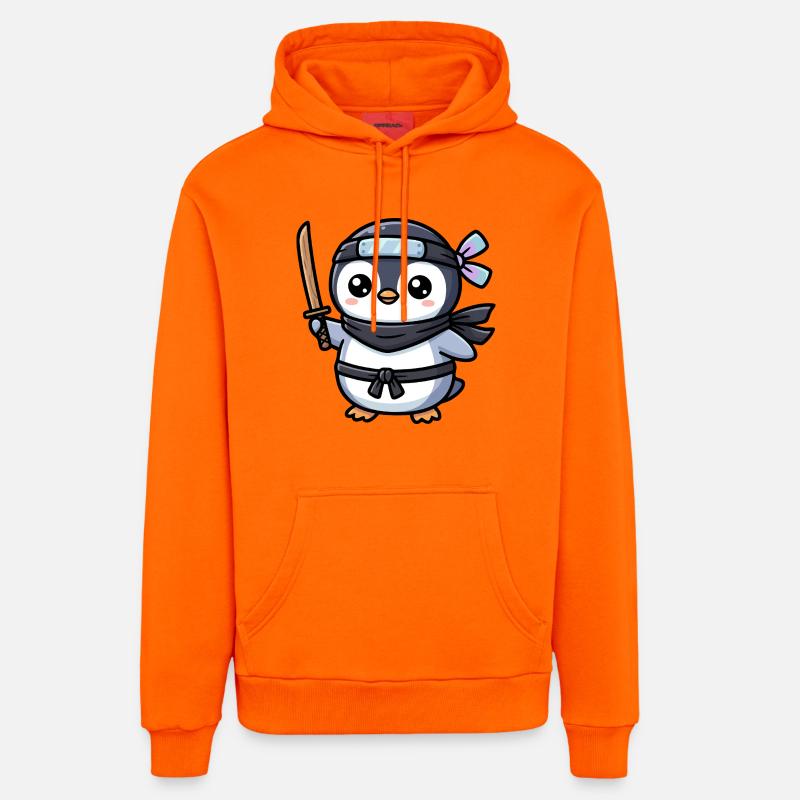 Pingouin Ninja avec Épée - Sweat à capuche bio décontracté fabriqué en UE - SUNSET ORANGE