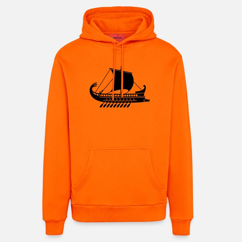 Navire de guerre grec - Sweat à capuche bio décontracté fabriqué en UE - SUNSET ORANGE