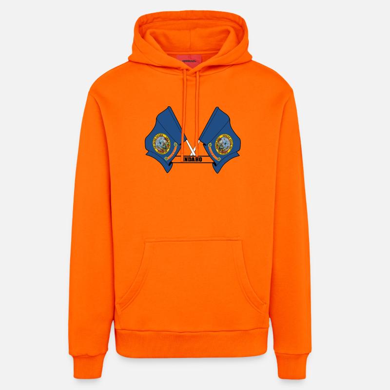 Deux drapeaux texte INDAHO - Sweat à capuche bio décontracté fabriqué en UE - SUNSET ORANGE