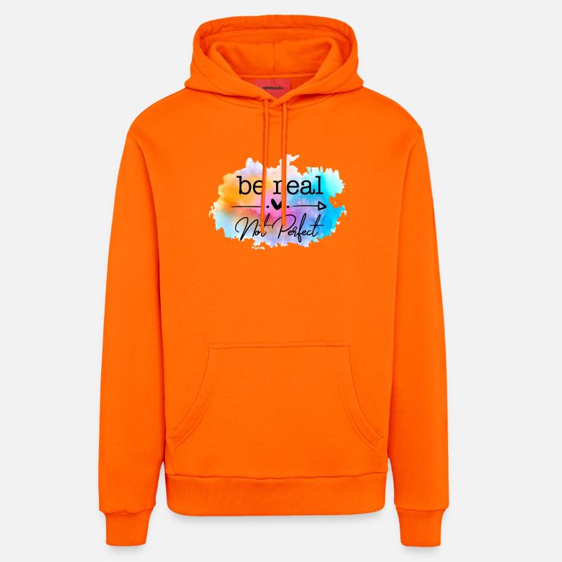 Citation d’aquarelle « Soyez réaliste », pas parfaite - Sweat à capuche bio décontracté fabriqué en UE - SUNSET ORANGE