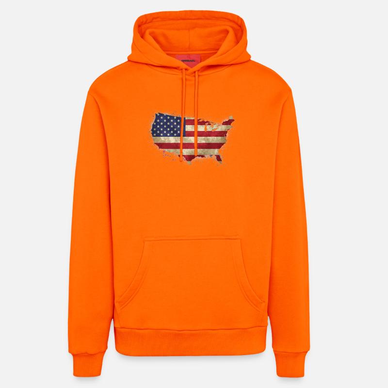 Drapeau de design des États-Unis - Sweat à capuche bio décontracté fabriqué en UE - SUNSET ORANGE
