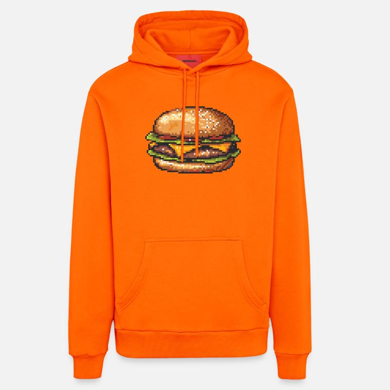 Hamburger 8 bits Pixel Art - Sweat à capuche bio décontracté fabriqué en UE - SUNSET ORANGE