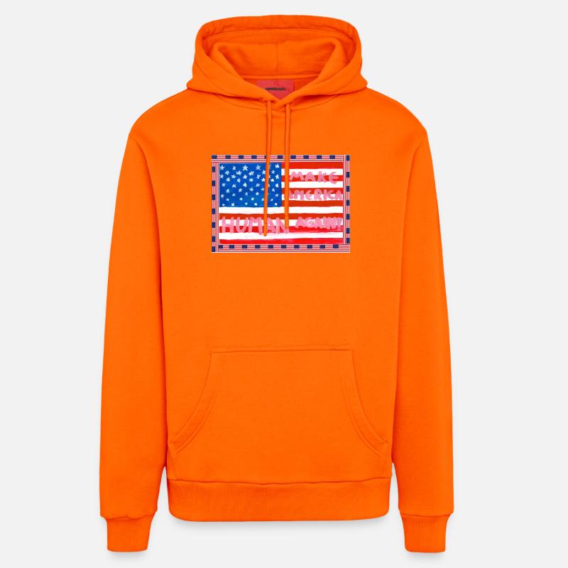 MAKE_AMERICA_HUMAN_AGAIN _A5 - Sweat à capuche bio décontracté fabriqué en UE - SUNSET ORANGE