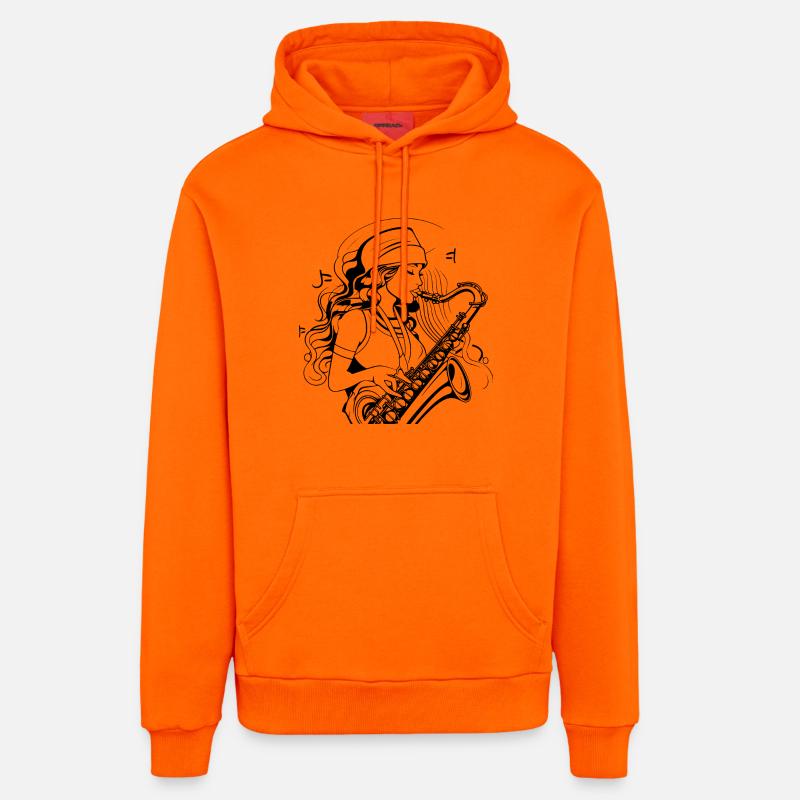 Dessin de saxophoniste - Sweat à capuche bio décontracté fabriqué en UE - SUNSET ORANGE