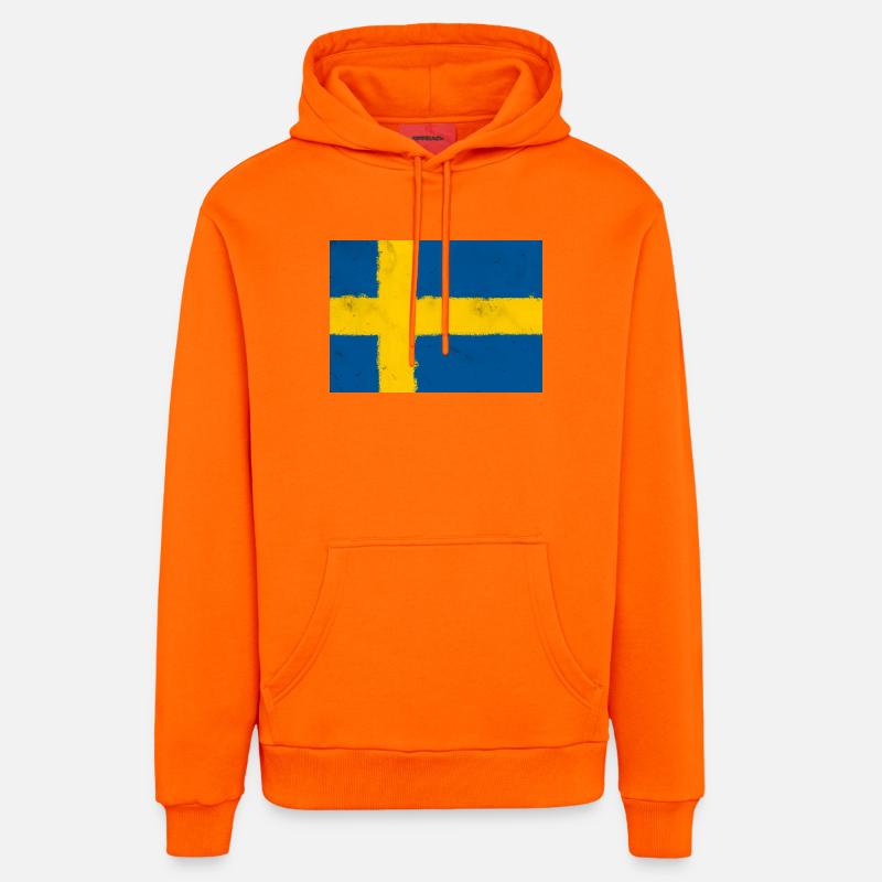 Drapeau de la Suède - Sweat à capuche bio décontracté fabriqué en UE - SUNSET ORANGE