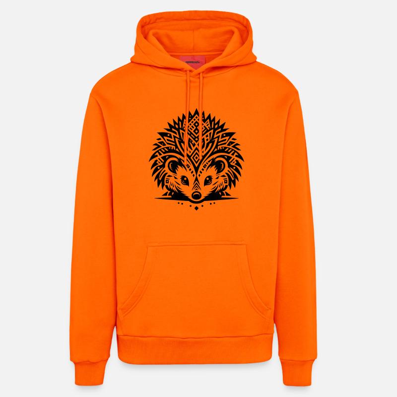 Hérisson tribal - Sweat à capuche bio décontracté fabriqué en UE - SUNSET ORANGE