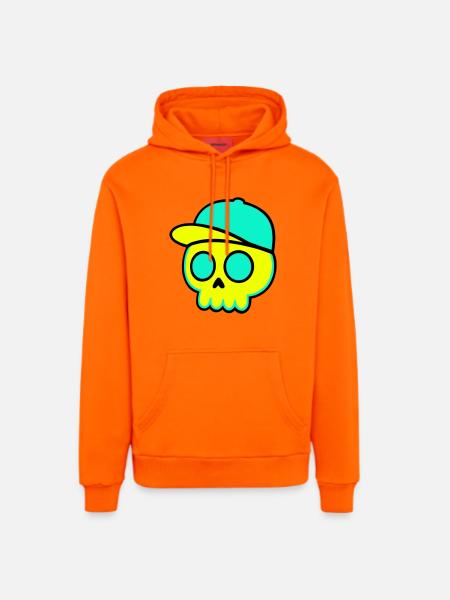 Neon Schädel Cap Streetwear - Organic Relaxed Hoodie Made in EU - SUNSET ORANGE