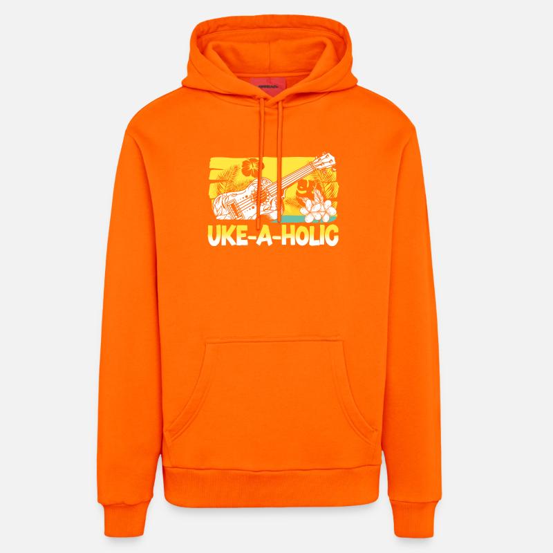 Ukulélé hawaïen uke uke-a-holic - Sweat à capuche bio décontracté fabriqué en UE - SUNSET ORANGE