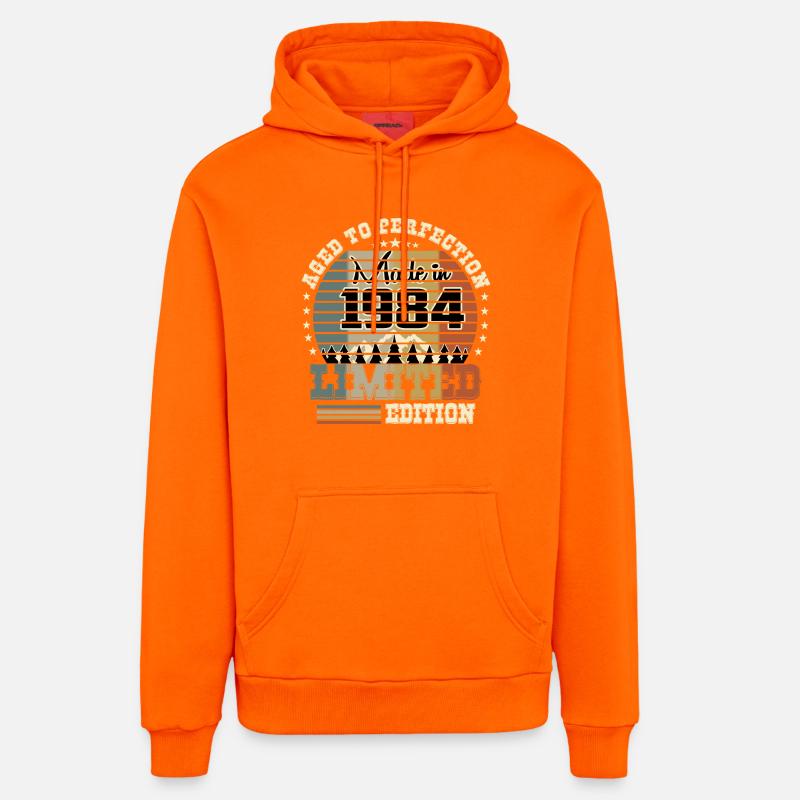 Édition limitée 1984 - Sweat à capuche bio décontracté fabriqué en UE - SUNSET ORANGE
