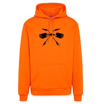 Gasbrenner Stanley Messer und zwei Rollen Teer - Organic Relaxed Hoodie Made in EU - SUNSET ORANGE - Vorne