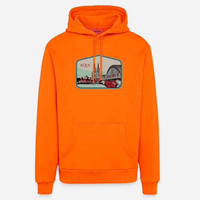 Illustration vue panoramique de Cologne - Sweat à capuche bio décontracté fabriqué en UE - SUNSET ORANGE