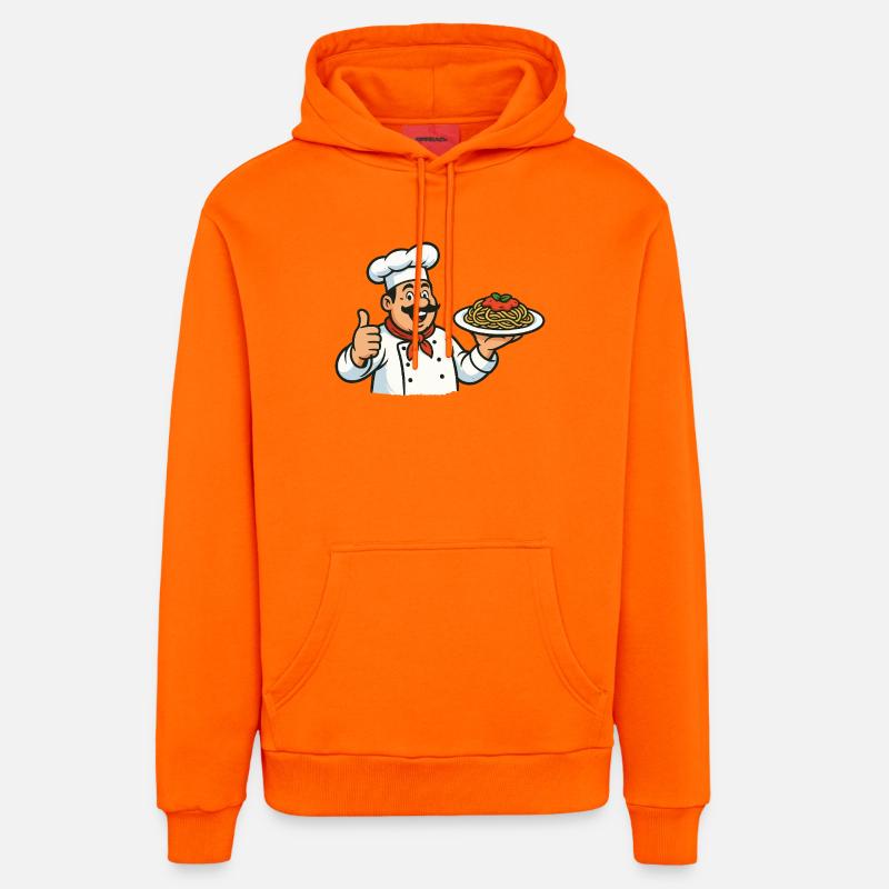Illustration de cuisson des pâtes - Sweat à capuche bio décontracté fabriqué en UE - SUNSET ORANGE