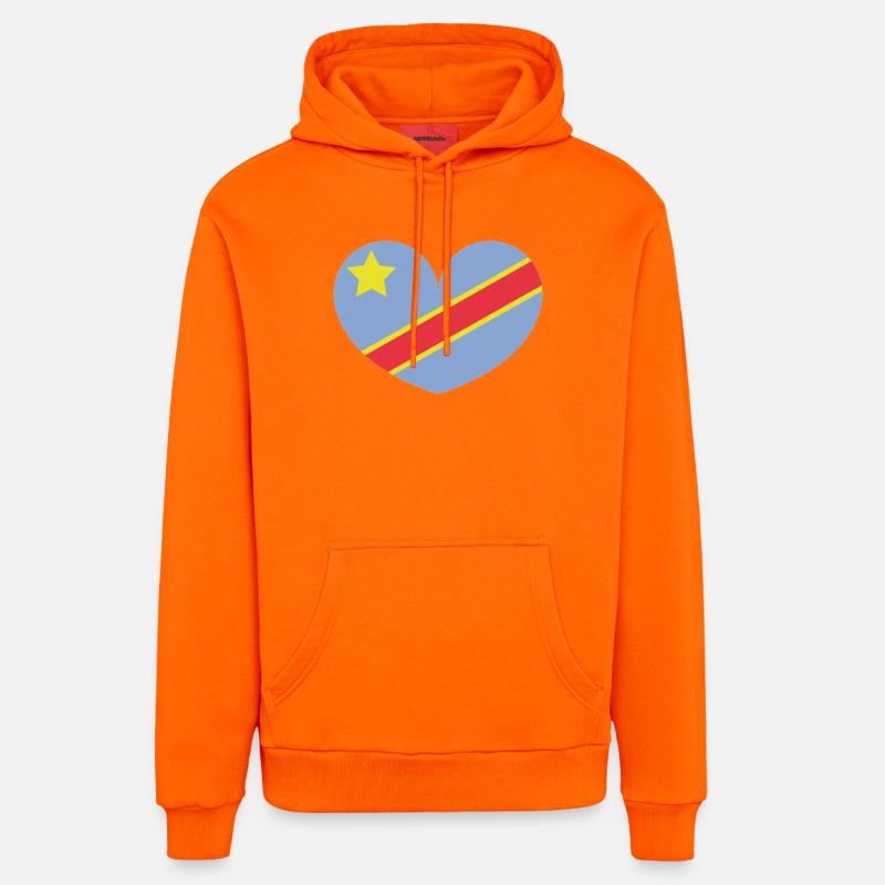 Drapeau du cœur du Congo - Sweat à capuche bio décontracté fabriqué en UE - SUNSET ORANGE