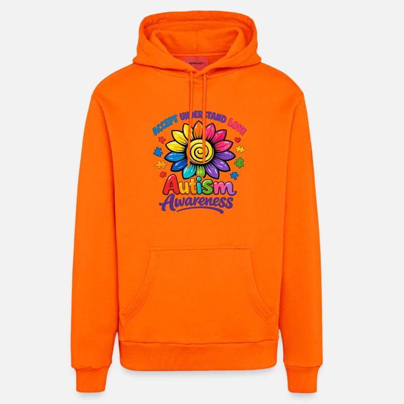 Autisme Sensibilisation Tournesol - Sweat à capuche bio décontracté fabriqué en UE - SUNSET ORANGE