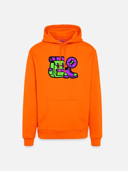 Hiking Backpack Compass Graphic - Organic Relaxed Hoodie Made in EU - SUNSET ORANGE
