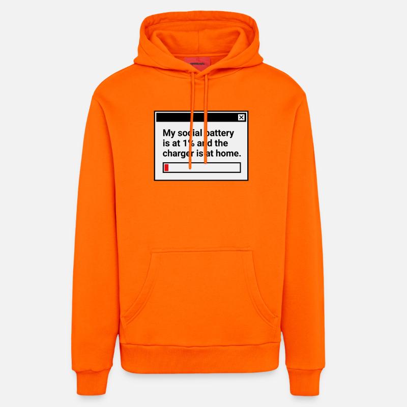 Ma batterie sociale est à 1 % - Sweat à capuche bio décontracté fabriqué en UE - SUNSET ORANGE