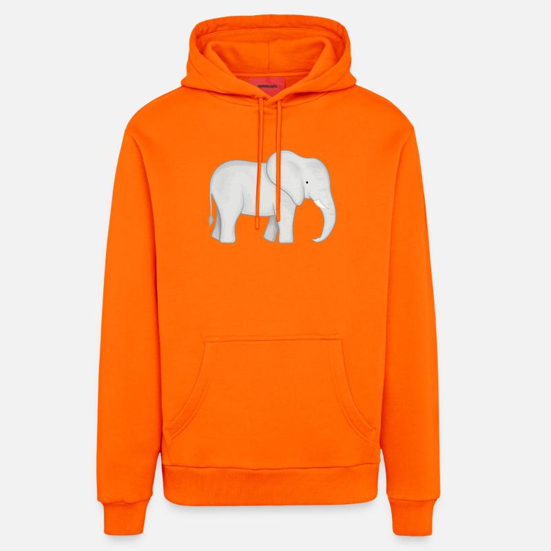 Dessin de l’éléphant blanc - Sweat à capuche bio décontracté fabriqué en UE - SUNSET ORANGE