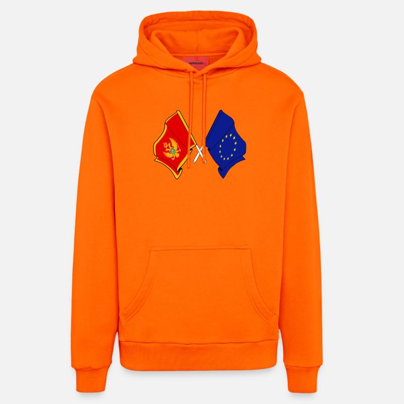 Drapeau du Monténégro, drapeau de l’Europe - Sweat à capuche bio décontracté fabriqué en UE - SUNSET ORANGE