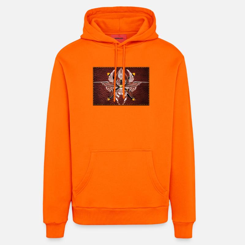 Mandala Firewing sur aspect cuir - Sweat à capuche bio décontracté fabriqué en UE - SUNSET ORANGE
