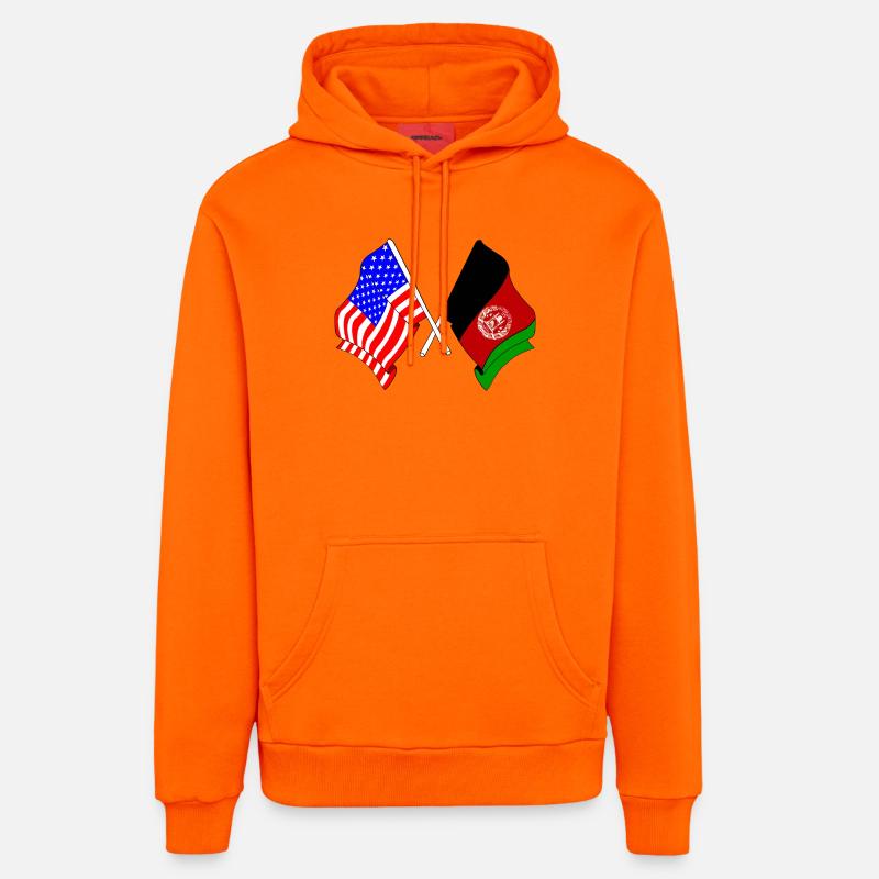 Drapeau des États-Unis Drapeau de l’Afghanistan - Sweat à capuche bio décontracté fabriqué en UE - SUNSET ORANGE