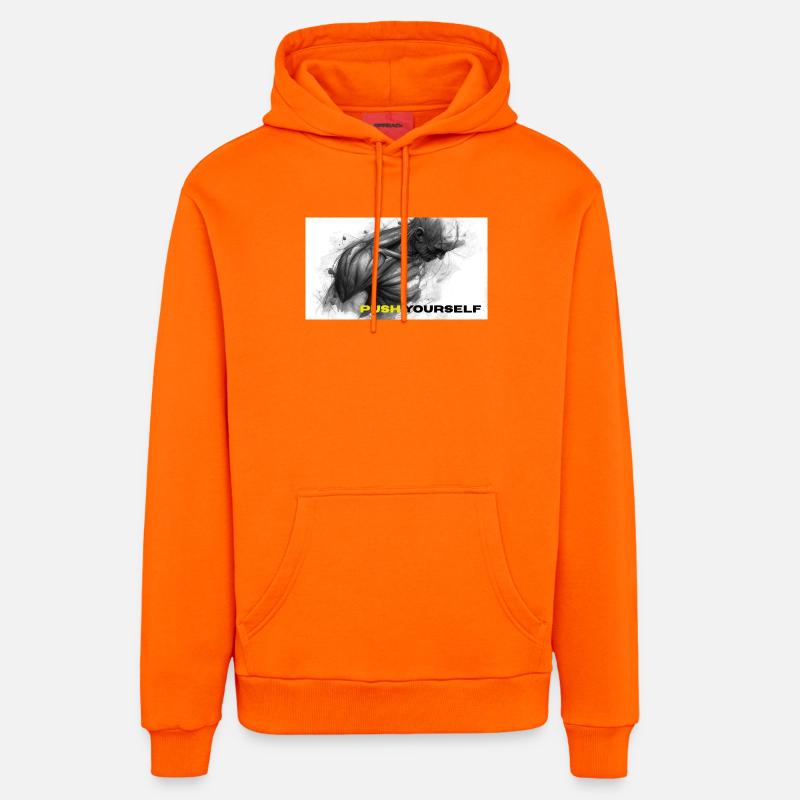 Illustration de forte auto-motivation - Sweat à capuche bio décontracté fabriqué en UE - SUNSET ORANGE