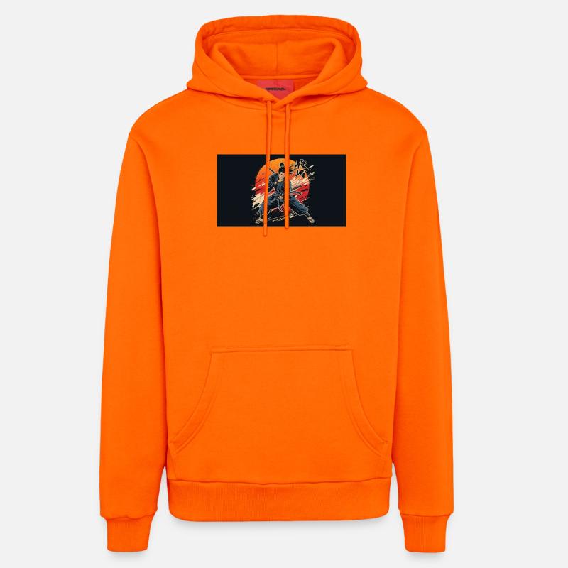 Samouraï au coucher du soleil - Sweat à capuche bio décontracté fabriqué en UE - SUNSET ORANGE