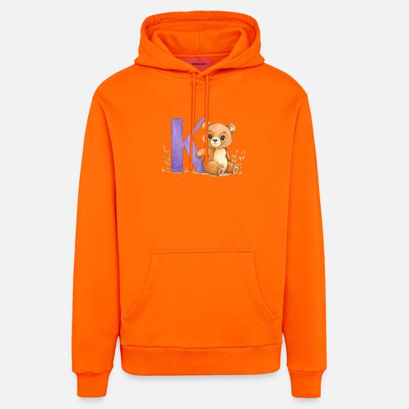 Ours aquarelle avec la lettre K - Sweat à capuche bio décontracté fabriqué en UE - SUNSET ORANGE