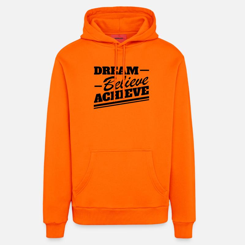 Rêve, croyez, réalisez - Motivation, audacieux, rétro - Sweat à capuche bio décontracté fabriqué en UE - SUNSET ORANGE