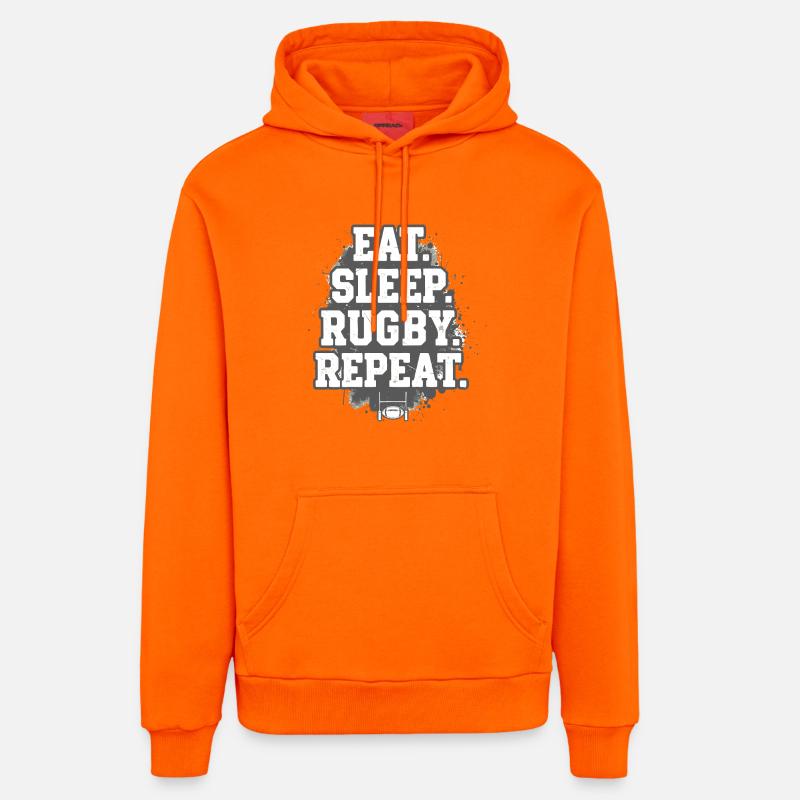 Manger et dormir Rugby Répéter - Sweat à capuche bio décontracté fabriqué en UE - SUNSET ORANGE