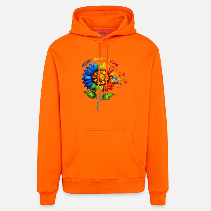 Autisme Sensibilisation Tournesol - Sweat à capuche bio décontracté fabriqué en UE - SUNSET ORANGE