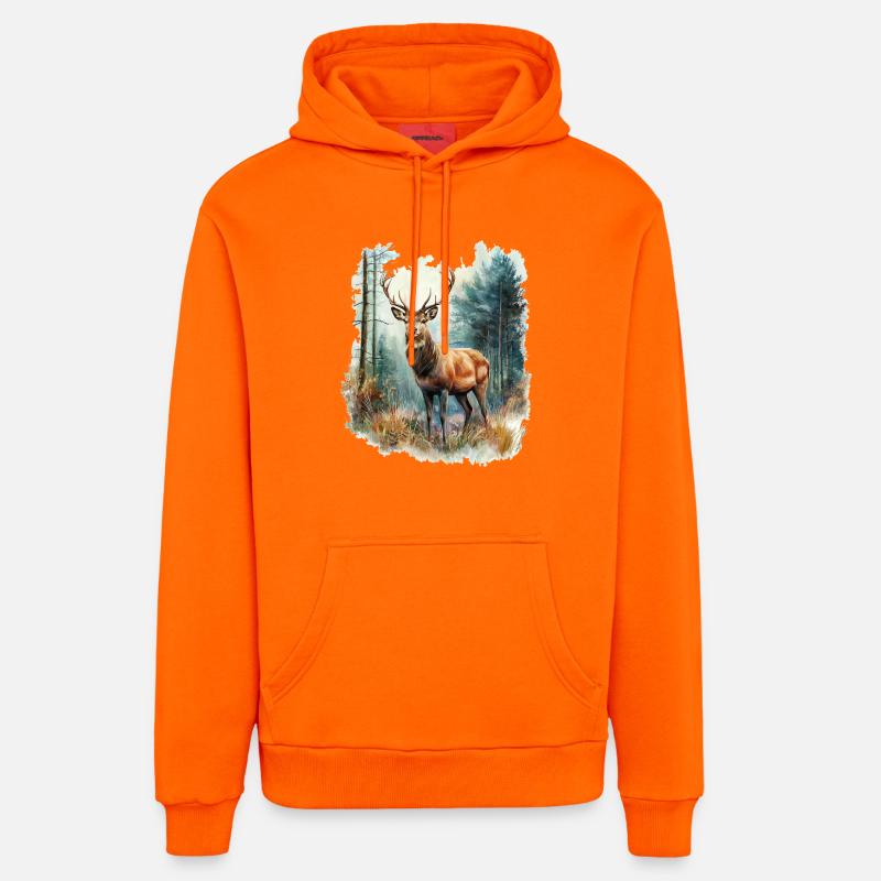 Cerf, chevreuil, cerf - Sweat à capuche bio décontracté fabriqué en UE - SUNSET ORANGE
