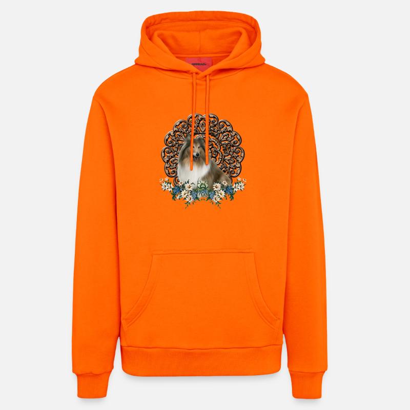 Collie mignon avec des fleurs - Sweat à capuche bio décontracté fabriqué en UE - SUNSET ORANGE