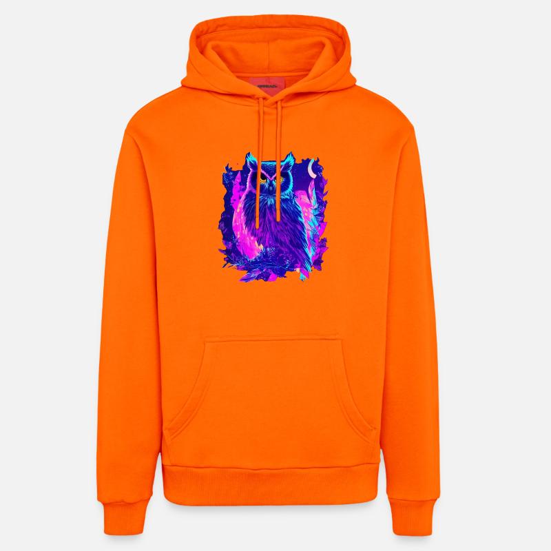 Neon Glowing Owl Synthwave - Sweat à capuche bio décontracté fabriqué en UE - SUNSET ORANGE