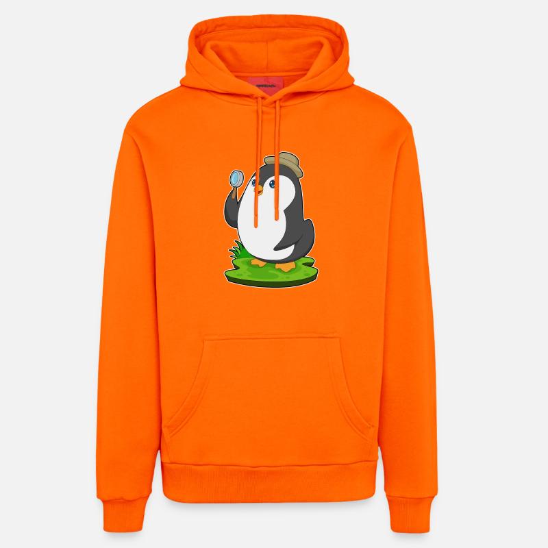 Pingouin Détective Magnifier - Sweat à capuche bio décontracté fabriqué en UE - SUNSET ORANGE