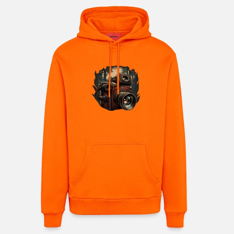 Caméra dans la forêt - Sweat à capuche bio décontracté fabriqué en UE - SUNSET ORANGE