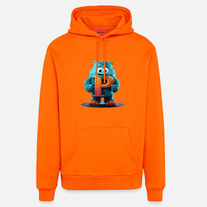 Monstre bleu avec P géant - Sweat à capuche bio décontracté fabriqué en UE - SUNSET ORANGE