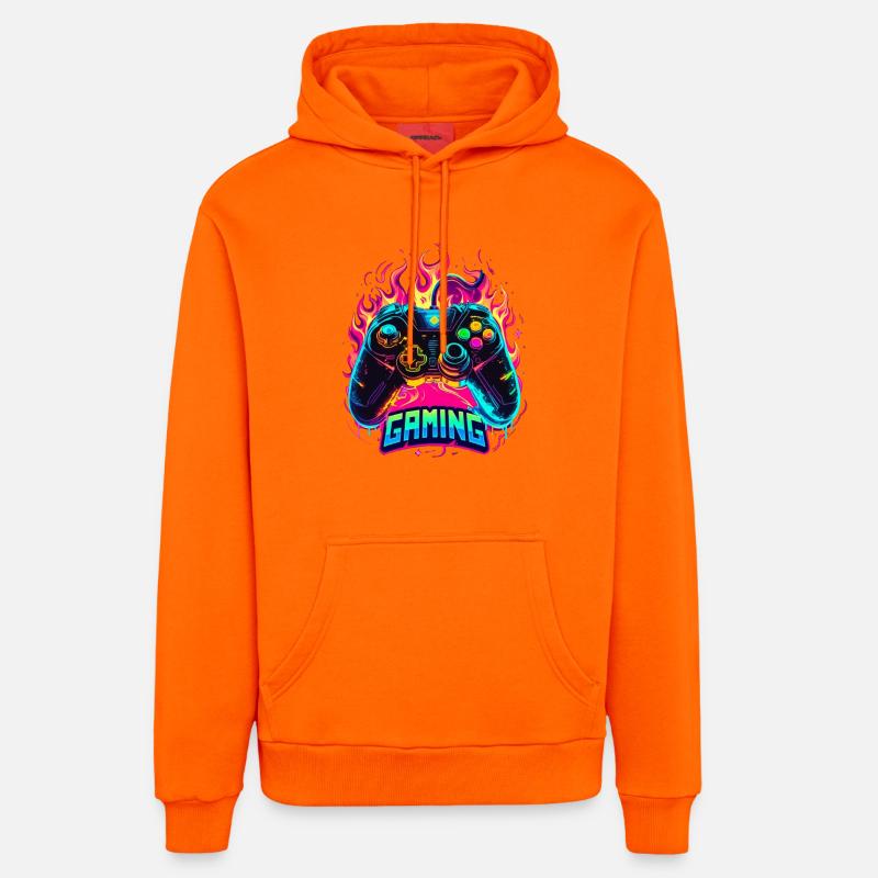 Manette de jeu Flames Art - Sweat à capuche bio décontracté fabriqué en UE - SUNSET ORANGE