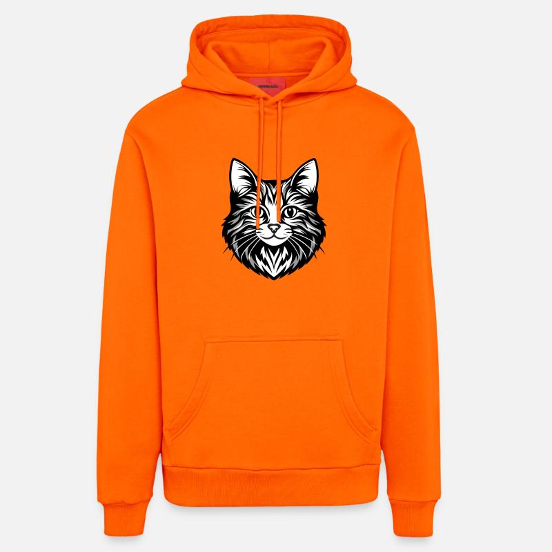 Illustration complexe de visage de chat - Sweat à capuche bio décontracté fabriqué en UE - SUNSET ORANGE