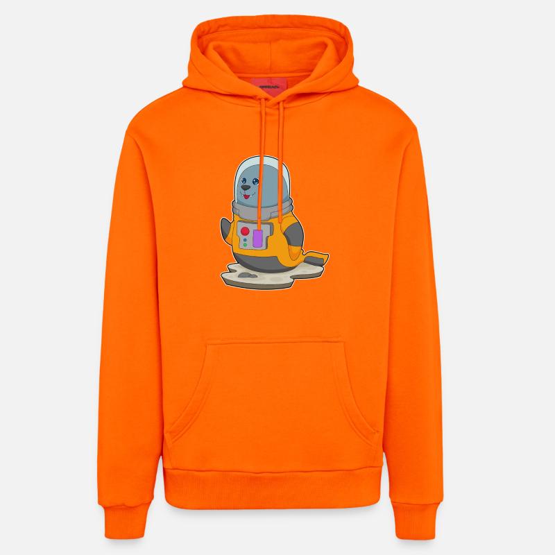 Seal Astronaut Space - Sweat à capuche bio décontracté fabriqué en UE - SUNSET ORANGE