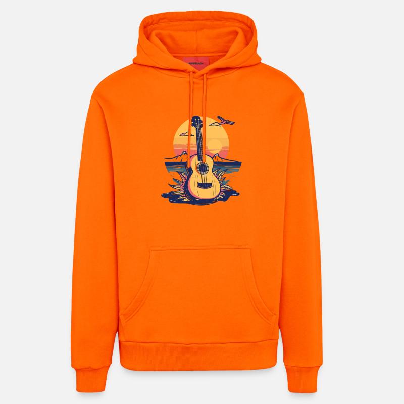 Graphiques pour ukulélé - Sweat à capuche bio décontracté fabriqué en UE - SUNSET ORANGE