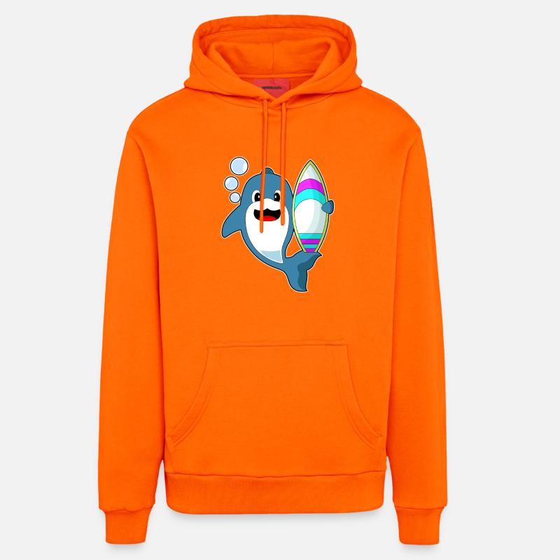 Planche de surf Dolphin Surfer - Sweat à capuche bio décontracté fabriqué en UE - SUNSET ORANGE