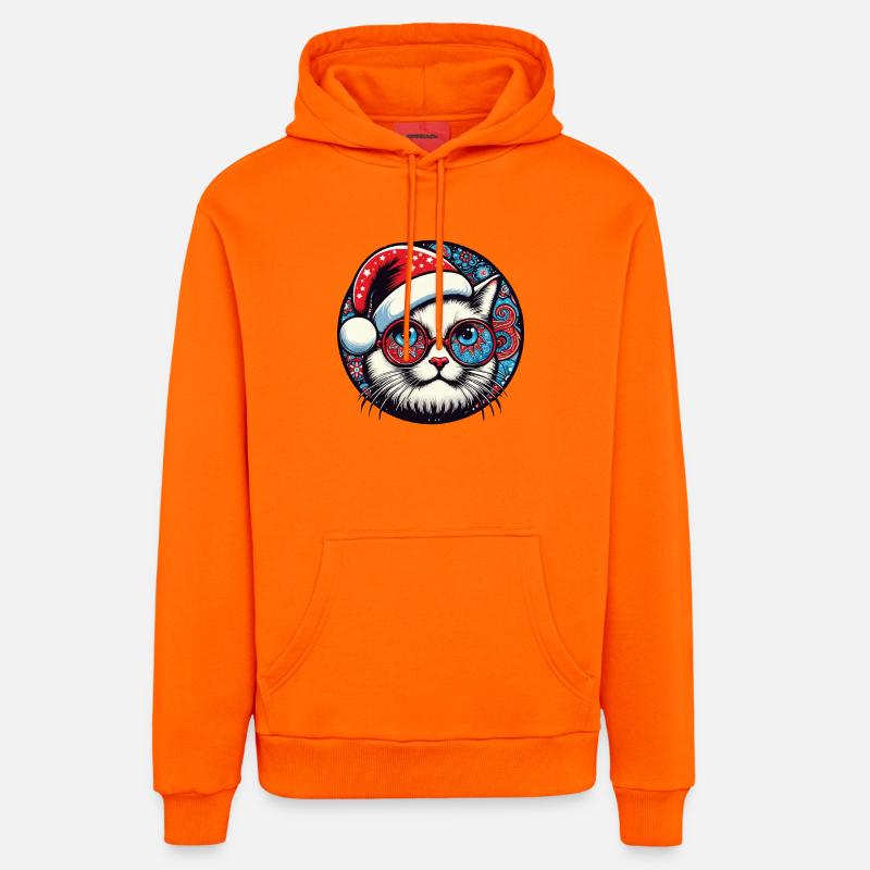 Chat, Noël, Chapeau - Sweat à capuche bio décontracté fabriqué en UE - SUNSET ORANGE