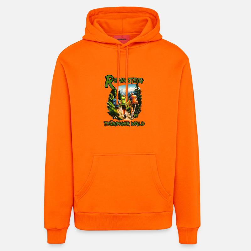 Rennsteig-Forêt de Thuringe-Thuringe - Sweat à capuche bio décontracté fabriqué en UE - SUNSET ORANGE