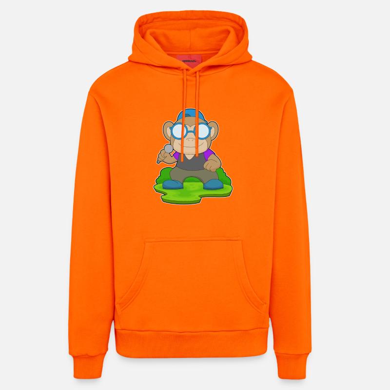 Singe Singe Microphone Chant - Sweat à capuche bio décontracté fabriqué en UE - SUNSET ORANGE