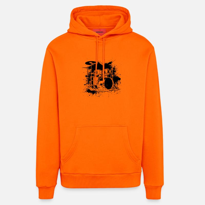 Dessin du kit de batterie - Sweat à capuche bio décontracté fabriqué en UE - SUNSET ORANGE