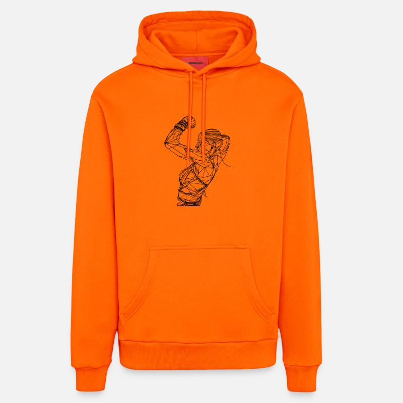 Dessin au trait de boxeuse féminine - Sweat à capuche bio décontracté fabriqué en UE - SUNSET ORANGE
